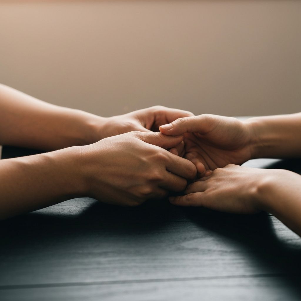 Two hands gently holding, representing connection and understanding