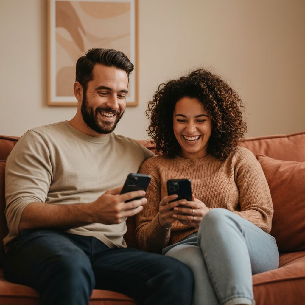 A couple laughing and connecting through the Perspective app